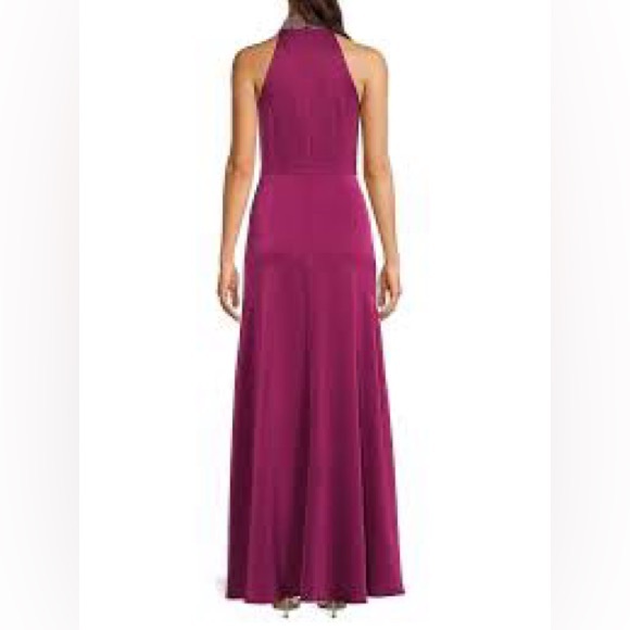 Aidan Mattox Crystal Beaded Halter Gown Magenta Fuchsia Satin Size 4 NWT Evening - Picture 6 of 9